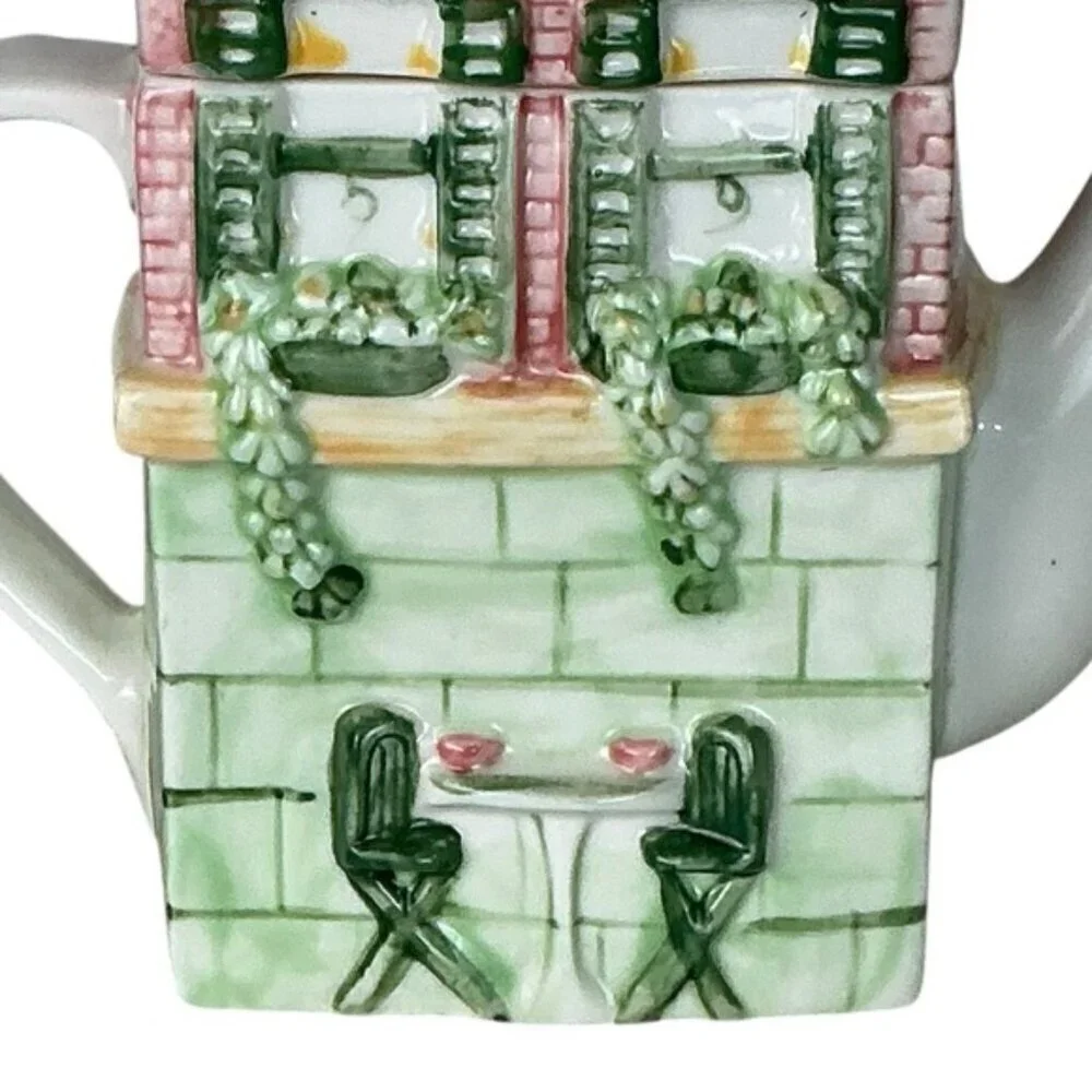 Vintage Main Street Cafe Store Front Ceramic Teapot Functional Art Collectible